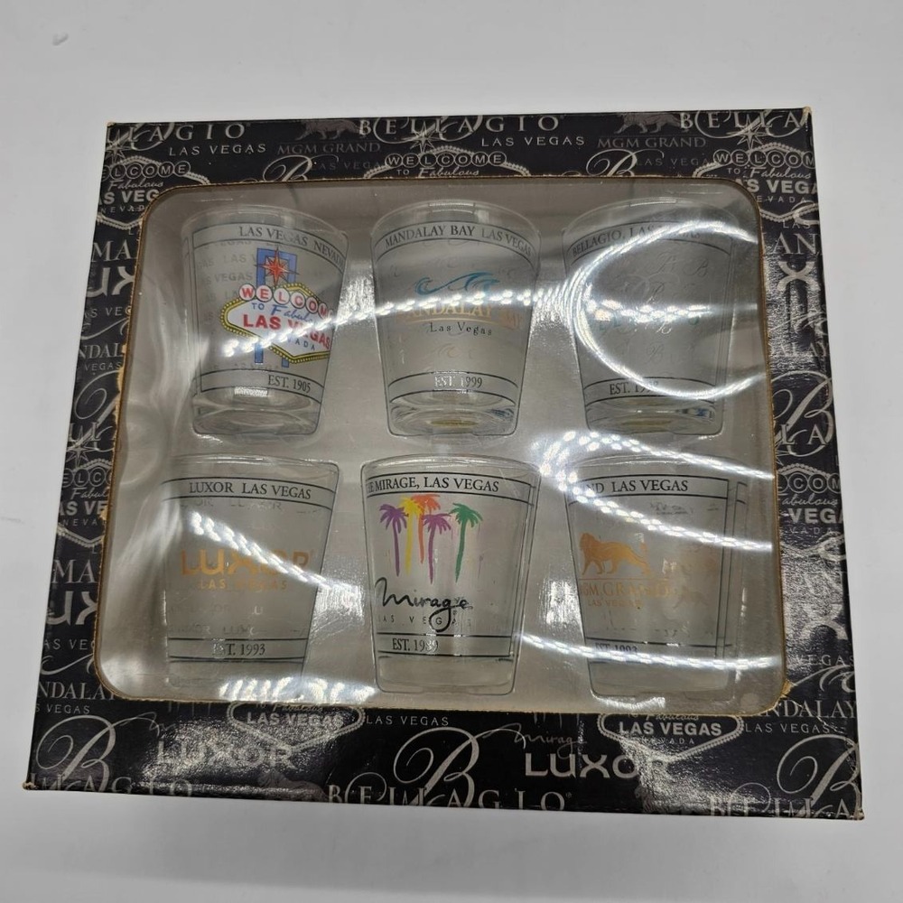 MGM Mirage Shot Glass Set Unisex OS Clear New Las Vegas Souvenir 6-Piece Boxed